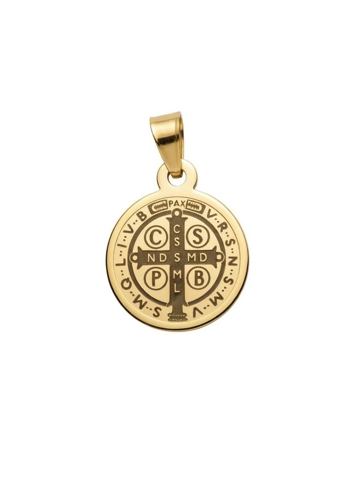 Medalla de San Benito en Acero 20mm Dorada