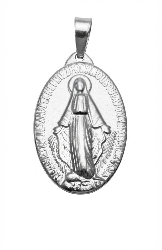 Medalla Virgen Milagrosa Acero Plateada 3D 30mm