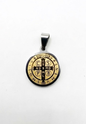 [MD.086] Medalla San Benito en Acero Bicolor 18mm
